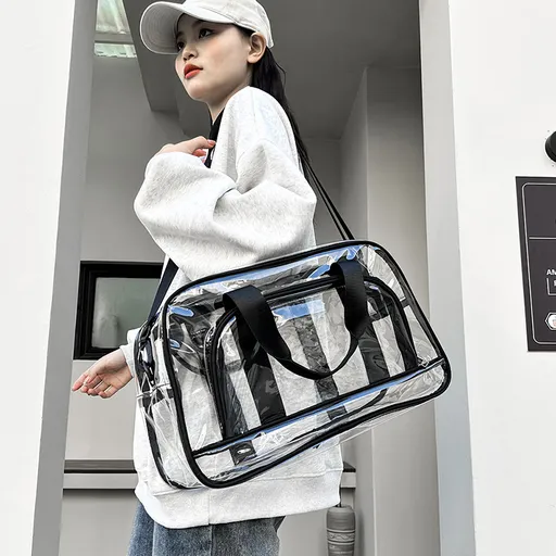 Black transparent Multi-Purpose Clear PVC Bag - Travel, Fitness, Storage Tote (50x32x18cm)