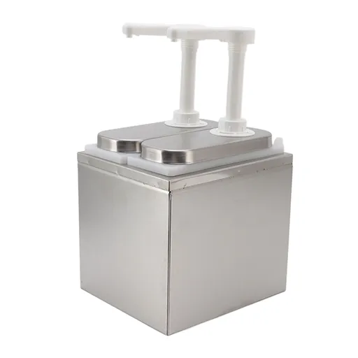 Sauce Dispenser Plastic and Stainless Steel Condiment Pump Station Sauce Dispenser For Kitchen Home 1L Double Pump
