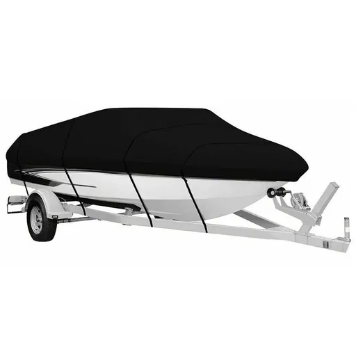 Black Heavy Duty Waterproof Tarp Covers with Storage Bag, Fits V-Hull, Fish&Ski, Pro-Style, Fishing, Runabout, Bass Boats, 11-13 feet (420cm x 270cm)