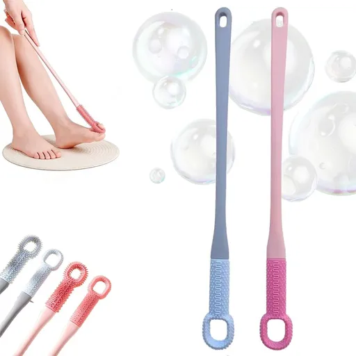 2PCS Easy-Reach Deep Cleaning Foot Brush, 15.7 Toe Brush Between Toes Brushes for Shower, Long Handle Silicone Foot Care Scrub for Seniors, Pregnant Women
