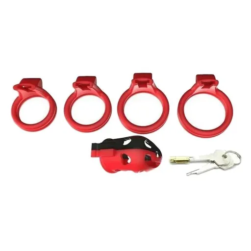 House Of Dasein Male Plastic Chastity Cock Cage Bdsm Bondage Penis Lock Fetish Restraints - Red And Black