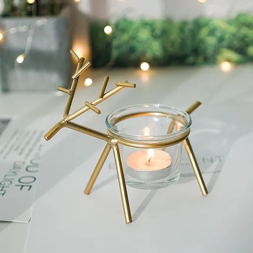 Christmas Reindeer Tea Light Holder Holiday Tea Light Holder Table Candles Holder Metal Tea Light Stands for Table 2pcs