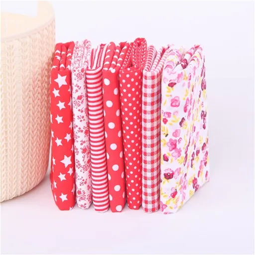 7PCS Cotton Crafts Fabric Bundle Patchwork Squares Quilting Sewing Patchwork DIY Red-2
