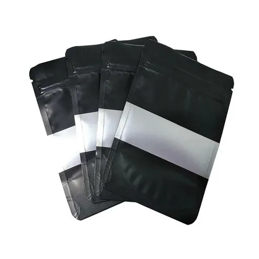 50pcs Black Food Storage Window Self Sealing Bags Plastic Packaging Pouches - 12x20-4cm