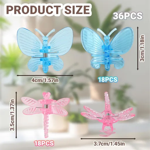 36Pcs Orchid Clips - Cute Butterfly & Dragonfly Plant Clips Orchid Support Clips - Portable Vine Clips for Support Garden Plant Flower Vine, Multicolor