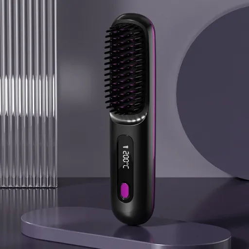 Portable Negative Ion Hair Straightener Brush, 3-Temperature Dual-Use Styling Comb for Travel and Home Use—Black