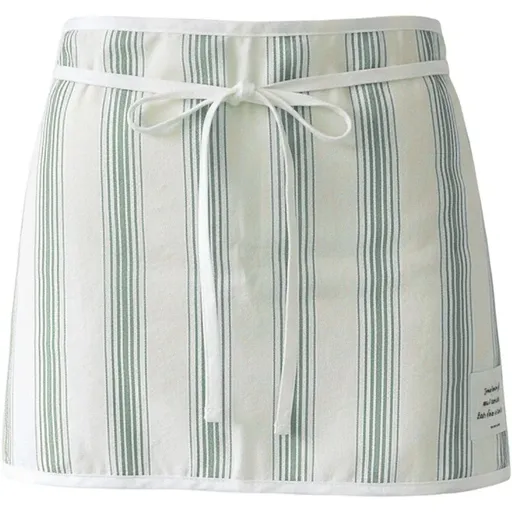 Striped Cotton Waist Apron for Waitress and Server, Pocketed Kitchen Work Apron for Coffee Shop, Restaurant and Catering Use