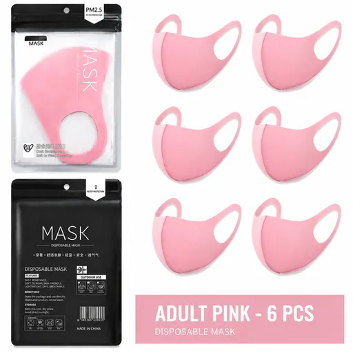 Summer Reusable Ice Silk Cooling Face Mask - Breathable 3D Mesh Design with Lip Space, Dust & Haze Protective in Pink 6 Pack