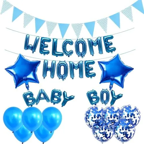 Baby Shower Decorations for Boy, Blue Banner Star Balloons welcome home Party Supplies Set for Baby Shower Boy Birthday Wedding Gender Reveal Party Supplies