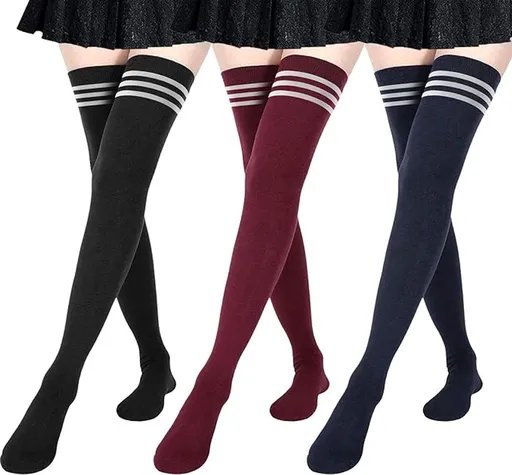 women's knee socks - 3 Pairs - Knee socks - knee socks for women - overknee socks - Sexy socks - girls' knee socks - striped socks - Black/Red/Blue