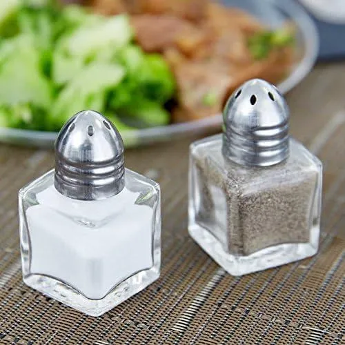 (Set of 2) Mini Salt and Pepper Shakers, 0.5 oz / 1/2 oz Glass Cube Body Restaurant Salt and Pepper Shakers By