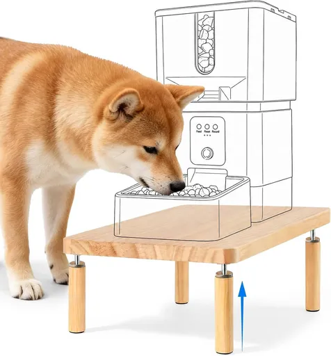 Elevate Your Pet’s Dining Experience with a Natural Pine Wood Feeder Stand, Featuring Two Interchangeable Leg Heights for Puppies to Large Breeds, Compatible with Most Automatic Feeders, and Designed to Promote Healthier Posture While Complementing M