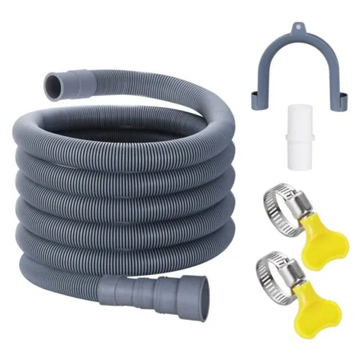 Washing Machine Drain Hose Extension Kit, Durable Washer Drain Hose, Universal for Washer, Dishwasher & Dehumidifier, 5-Piece Set with U-Bracket, 2 Clamps & Adapter, 1 Set, 6.5 Ft 9.8' Grey