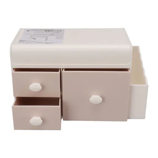Desktop Storage Box with 3 Drawers Side Holder Plastic Container for Cosmetic Jewelry Sundries Pink