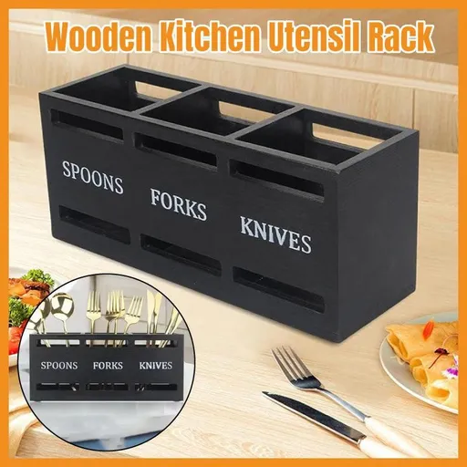 Black Three-Compartment Cutlery Organiser 25.5 x 8.7 x 11 cm - 1 Piece
