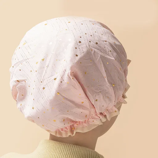3 Pack Starry sky light pink Double Layer Shower Cap for Women Waterproof Bath Hair Cover Reusable Elastic Hat for Spa Salon and Home Use