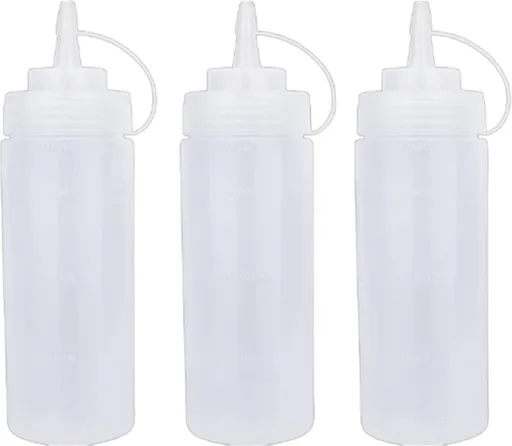 3 pieces - 360 ml - Squeeze bottle - dosing bottle - sauce bottles - Squeeze bottle for garnish, sauce or batter - sauce bottle - Garnish bottle - plastic - white - with spout cap - 6*6*20cm