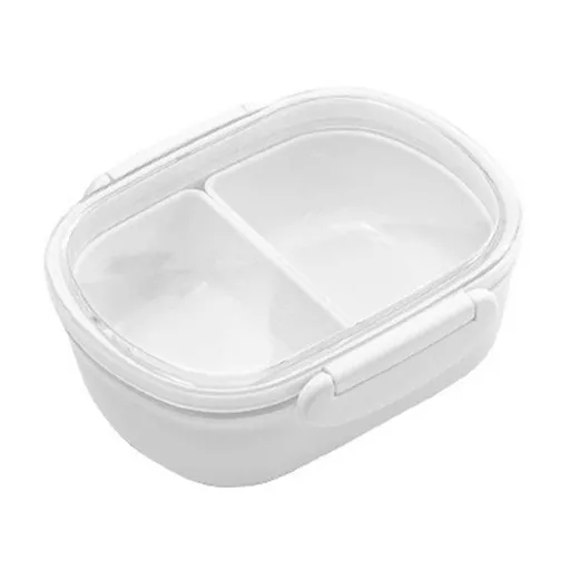 2-Compartment Snack Container 350ml,Reusable PP Food Storage Box with Transparent Airtight Lid,Small Divided Lunch Box for Mini Fridge Travel Picnic,White1