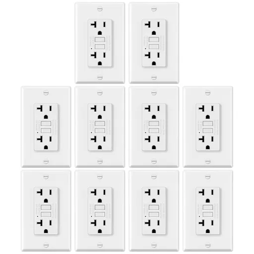 10 Pack GFCI Outlets 20 Amp, Non-Tamper Resistant, Decor GFI Receptacles with LED Indicator, Ground Fault Circuit Interrupter, Wallplate Included, ETL Listed, White
