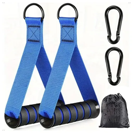 Resistance Band Handles, Foam Grip Workout Handles with Carabiners for Home Gym & Cable Training - Blue