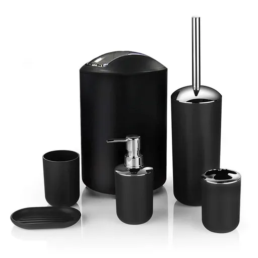 Trash Can Toothbrush Holder Set Toilet Brush Soap Box Lotion Dispenser Black Hotel Bathroom Accessories