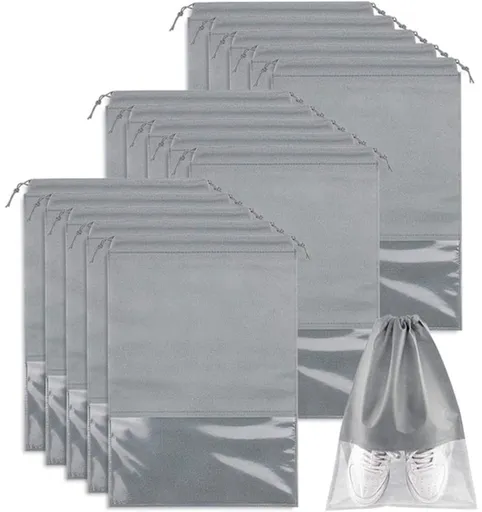 Shoe Travel Bags - Non-Woven Dust Bags - Medium to Large - Portable Drawstring - Space-Saving Shoe Storage Bags Organizer - Pack of 15