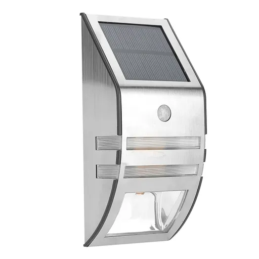 Solar Powered PIR Motion Sensor 2 LED Path Wall Light Garden Security Lamps Silver Pure White