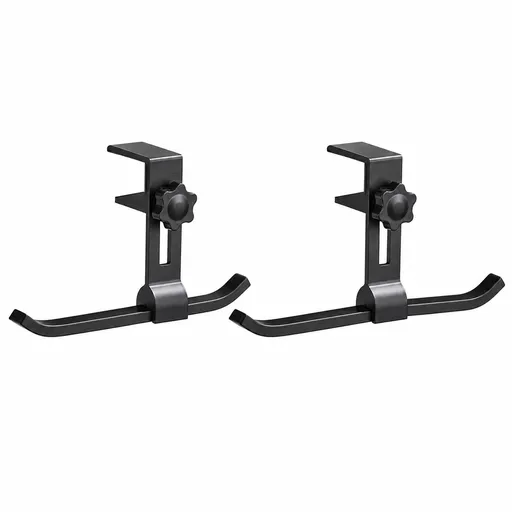 2 pack Black Aluminium Desk Edge Hook - Adjustable Clamp-On Bag Hanger For School And Office - Space Saving Storage Solution