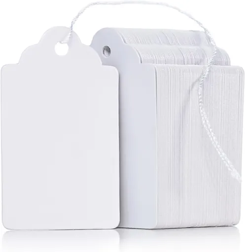 200 Pcs Price Tags 1.8 Inch Writable Price Labels White Price Display Tag for Pricing Clothing Jewelry Gifts Blank Hang Tag Merchandise White Marking Tags with Strings, 1.8" x 1"