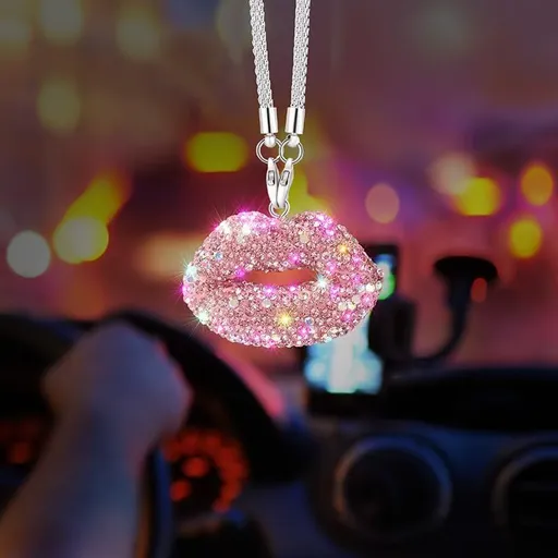 Diamond Car Accessories for Women, Crystal Rear View Mirror Accessories,for Family and Lover,Car Decoration, Valentine's Gift, Lucky Hanging Interior Ornament (Pink)