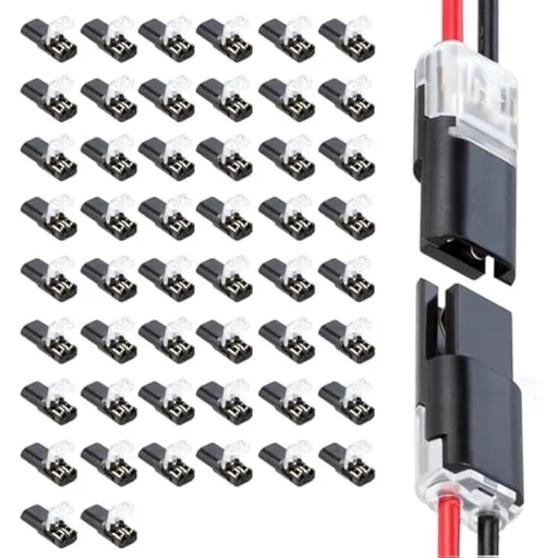 2-Pin Solderless Wire Connector – Compact Plug for LED Strips & 18–22 AWG Cables, Copper & Polycarbonate, No Strip Solder, (100 Pcs)