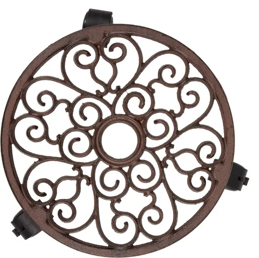 Heavy Duty Cast Iron Flowerpot Holder, Flower Stand Round Planter Holder with Wheels Rustproof Metal Planter Container Round