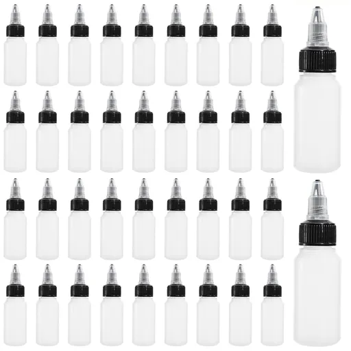 40 Pack 1oz Dispensing Bottles, Boston Round HDPE Plastic Bottle with Twist Top Cap, Empty Plastic Squeeze Bottle