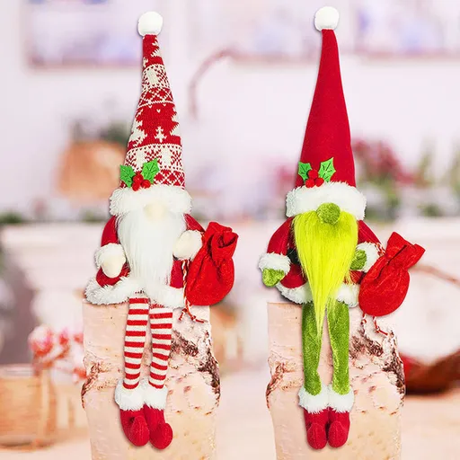 2PCS Santa Doll Ornaments Faceless Hatted Cloth Dolls for Couple Presents Holiday Party Decoration