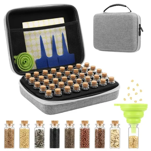 40 Slot Seed Storage Organizer with Glass Vial Portable Seed Container Case for Flower Vegetable and Herb Include Funnel and Label