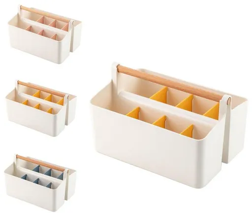 Portable Storage Box with Handle, Adjustable Compartments for Office Supplies, Craft Supplies, Colored Pencils and Cosmetics, Orange, 25 x 18 x 15 cm