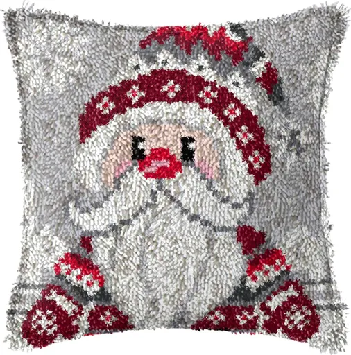 Latch Hook Kits for Adults DIY Throw Pillow Cover with Printed Canvas Pillowcase Needlework Cushion Cover 16.9Inch X16.9Inch (Red)