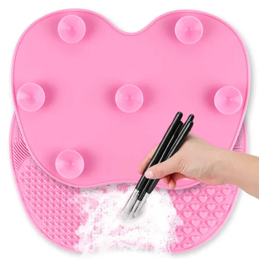 Brush Cleaning Mat Makeup Brush Cleaner Pad Cosmetic Brush Cleaning Mat Portable Washing Tool Easy to Use(pink)
