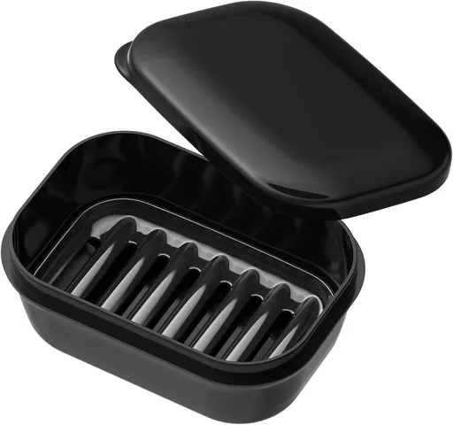 Leakproof Soap Holder 1 Pack, Travel Soap Container with Lid, Travel Size Toiletries, Portable Bar Soap Holder, Soap Box, Soap Dish for Traveling, Camping, Gym, Bathroom, Black