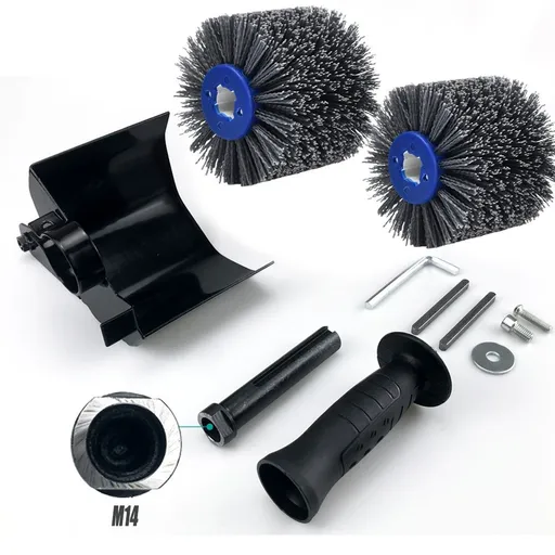 Nylon Abrasive Wire Drum Polishing Wheel for Portable Belt Sander and Angle Grinder, Rotary Brush for Wood Sanding, Metal Drawing, Rust Removal, Deburring and Surface Finishing (M14 Kit with 2 Wire Drawing Wheels)