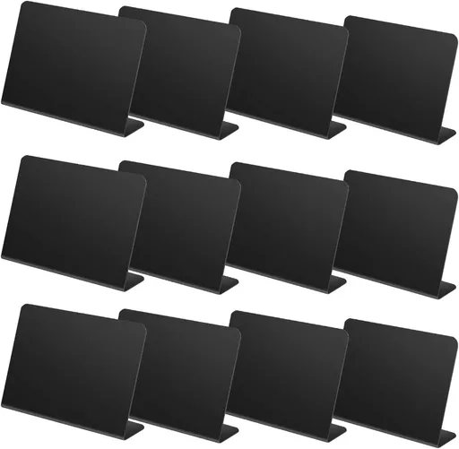 12 Pcs L-Shaped Mini Chalkboard Signs Acrylic Chalkboard Buffet Tags Small Black Food Display Stands for Message Board Signs, Weddings, Tents, Birthday Parties