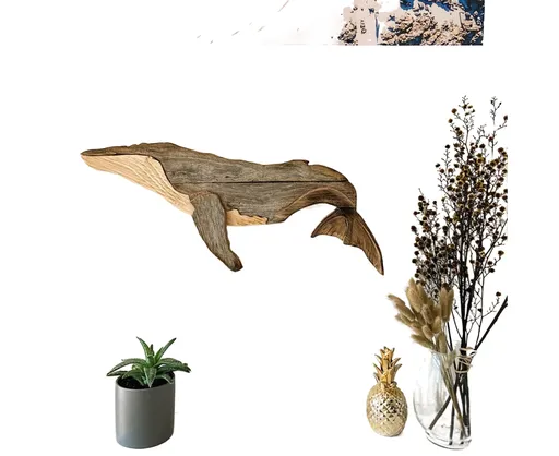 Animal Ornament Practical Realistic Wood Marine Element Whale Wall Decoration for Home-Whale