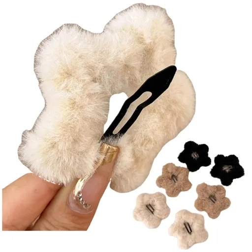 6 Pcs Plush Star Hair Clips for Women Girls, Winter Hair Accessories Fuzzy Hairpins for Bangs Side Hair Holders (Mix)