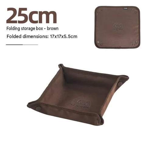 4-Pack 25x25cm Brown Folding Camping Storage Tray - 600D Oxford Cloth Portable Snap Organizer for Keys and Small Items, Durable Outdoor Travel Accessory