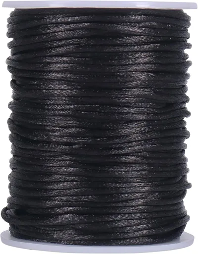 Nylon Satin Cord, 295 Feet 2mm Black Silky Rattail Cord Necklace String for Jewelry Making, Bracelets, Necklaces, Lanyards, Keychains, Beading
