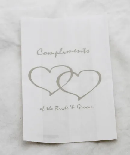 100 Pack Wedding Cake Bags Greaseproof Wax Paper Slice Take Home Favour Silver Heart n Message