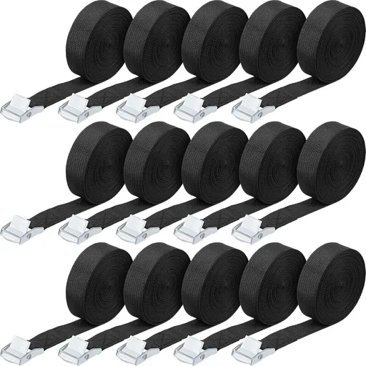15 Pack 6.5 Feet Lashing Straps Adjustable Kayaks Tie Down Cam Buckle with Buckles up to 250lbs for Cargo, Luggage, Motorcycles, Truck, Car Roof Rack, Sup Surfboard(Black) Black