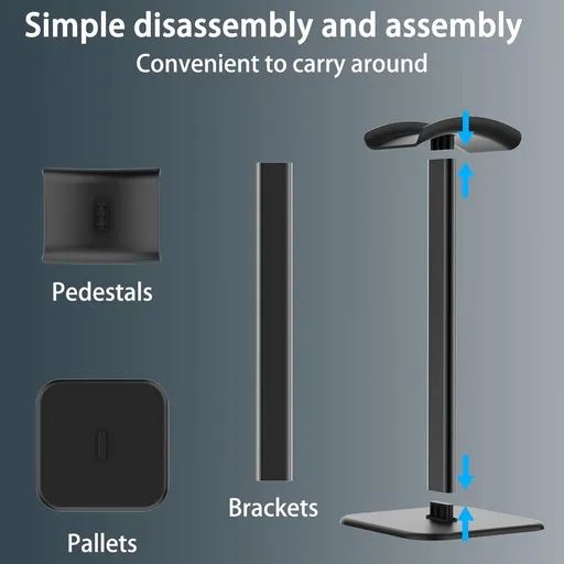 Headphone Holder - Headset Stand - Aluminum - Headphone Hook - Headset Holder - Universal - For Your Desk - 100x100x245mm - Black