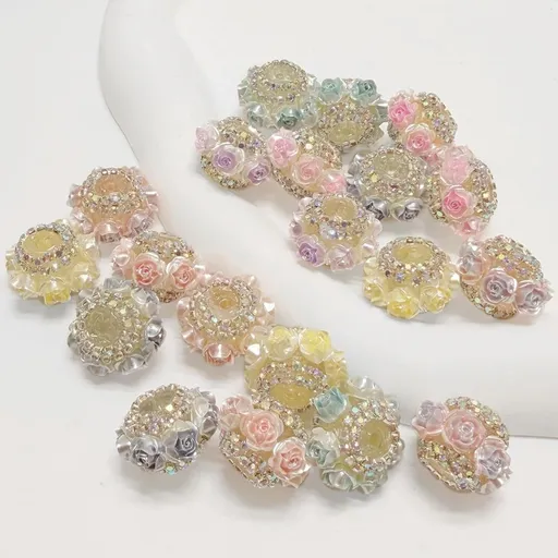 10Pcs Rhinestone Focal Beads for Pens,Exquisite 3D Rose Flower Design with Sparkling Rhinestones,Fancy Beads for Diy Jewelry Making Keychains Crafts Holiday Decorations