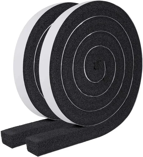 Weather Stripping Door Seal 1 Inch W x 1 Inch T, Strong Adhesion and High Resilience Air Conditioner Foam Insulation for Windows, Total Length 13 Feet (6.5ft x 2 Rolls)